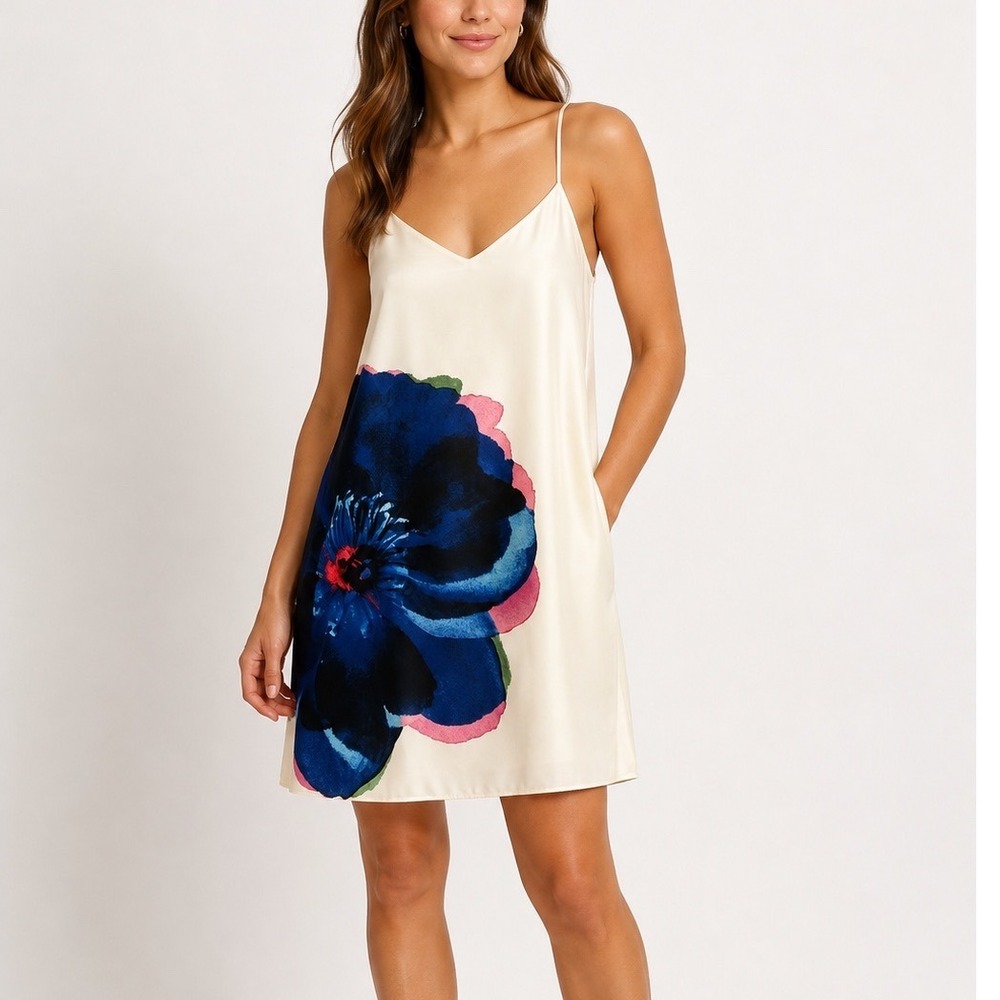 NEW CeCe by Cynthia Steffe Womens Satin Floral Skinny Strap Mini Slip Dress Sz 6